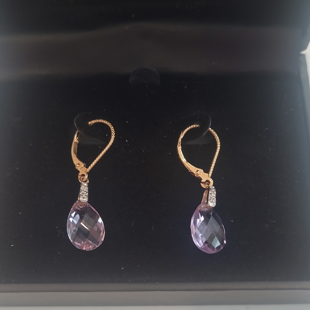 14K Rose Gold and Amethyst Briolette Earrings